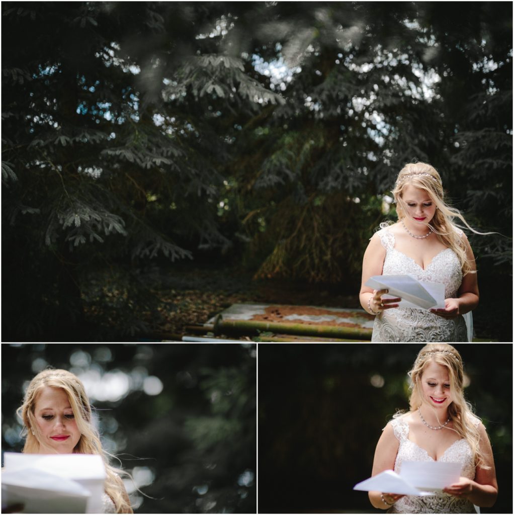 Bride reading letter from her groom